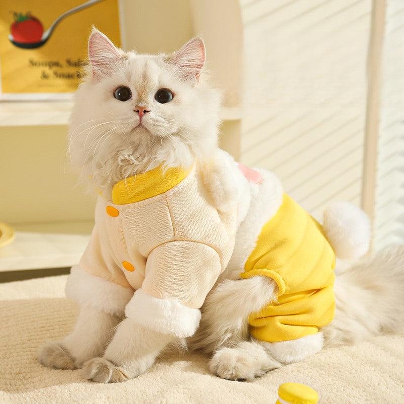 Warm four-legged cat outfit for autumn and winter, featuring anti-shedding material.