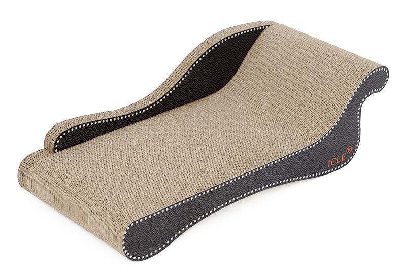 Durable cat scratching lounger with non-flaking design.