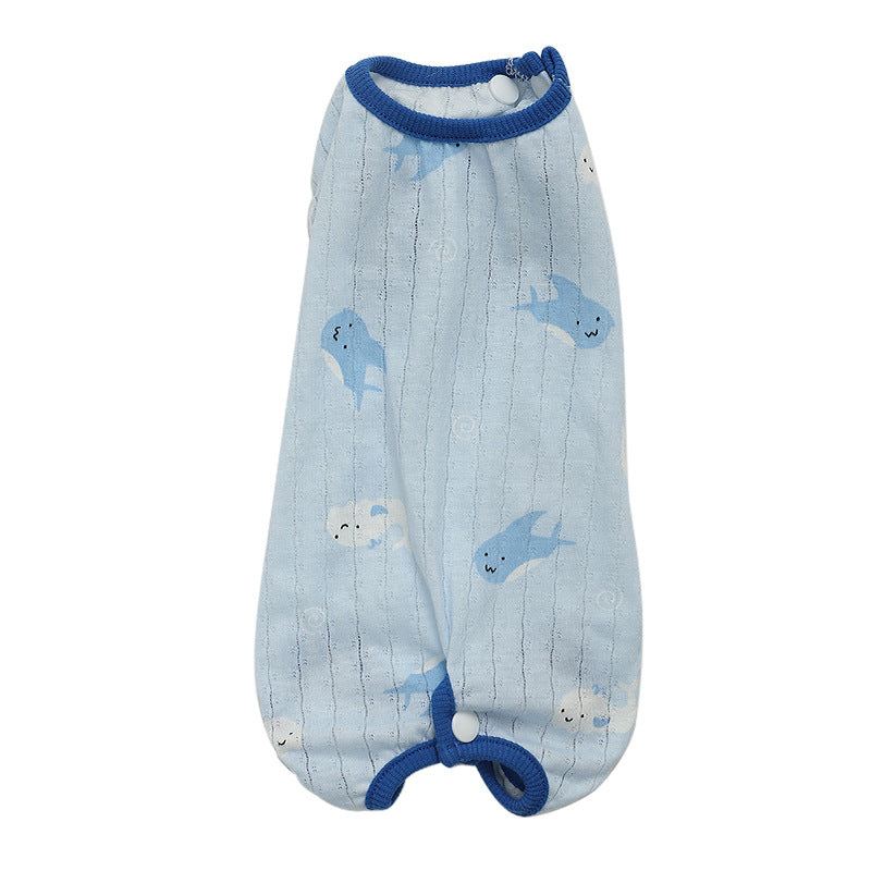 Light blue cat clothes with a shark pattern, designed for anti hair shedding and comfort.