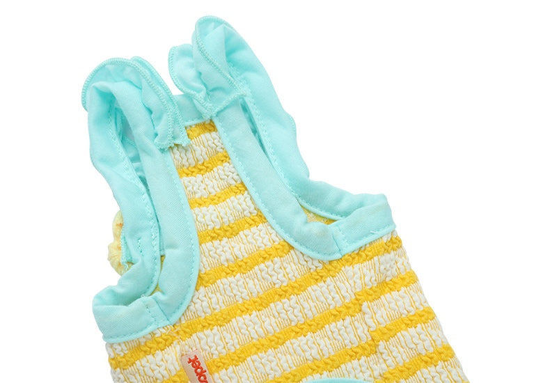 Summer Cat Apparel Suspender Vest in light blue and yellow for pets.