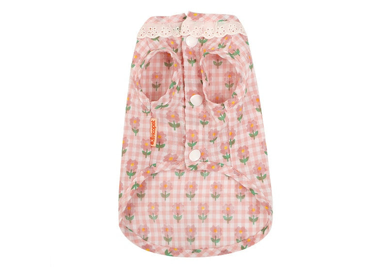 Pink floral summer vest for kittens with anti-shedding feature.
