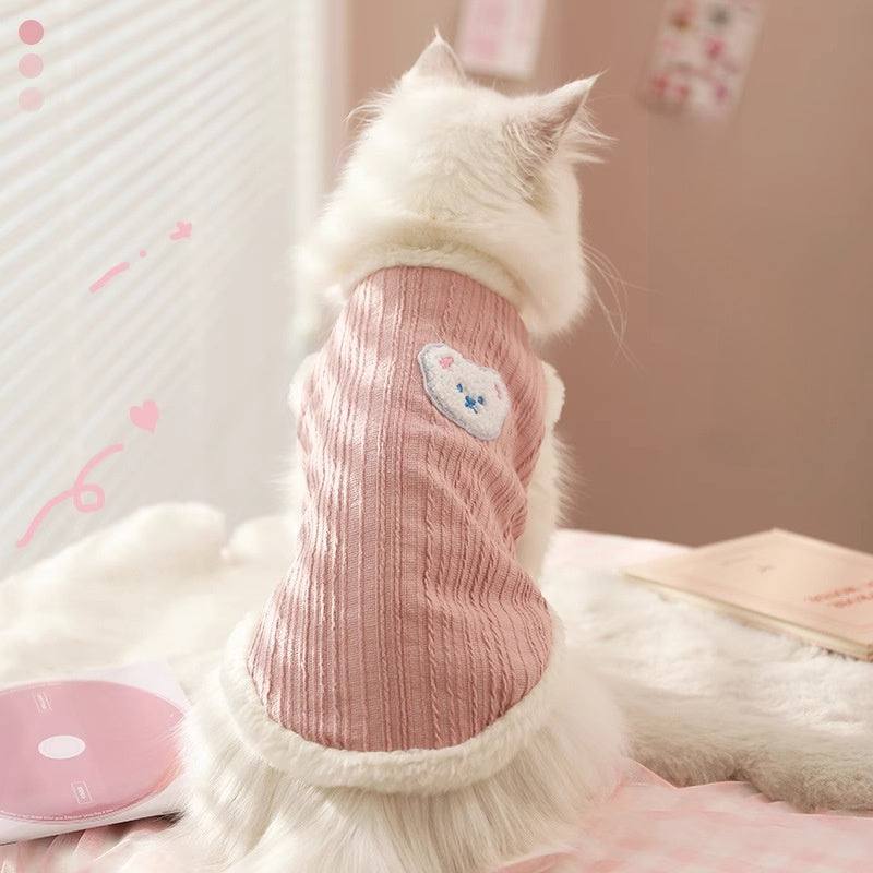 Warm pink cozy winter vest for kittens, perfect for Ragdoll and small cats.