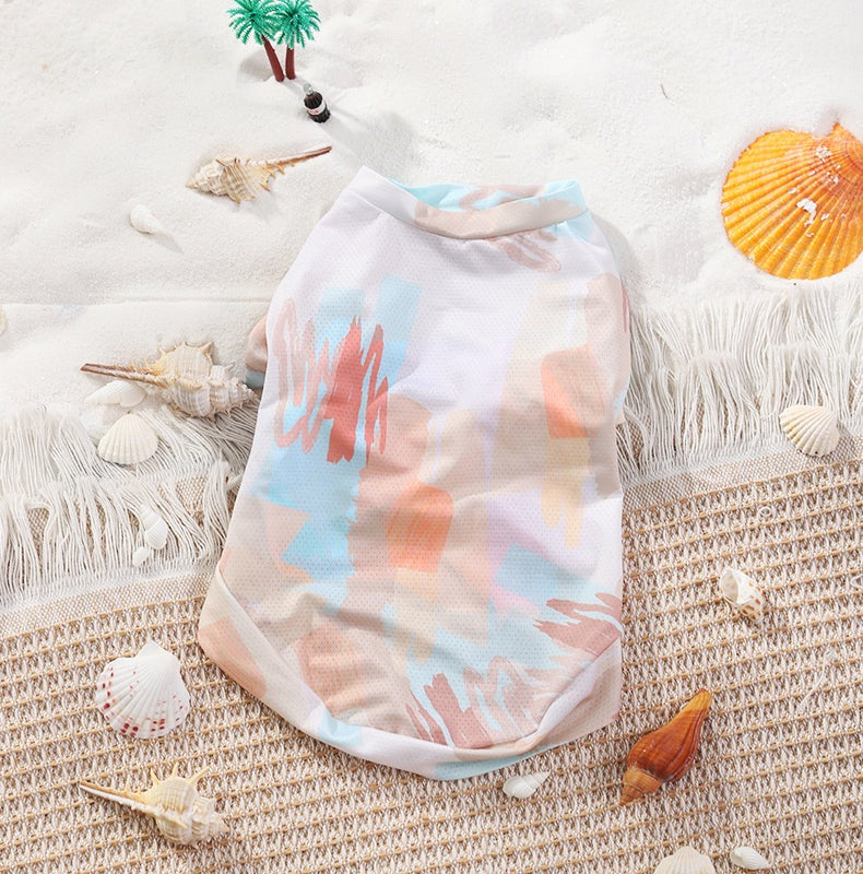 Hair Loss Free Cat Clothes - Thin Vest for Summer, Beach Background