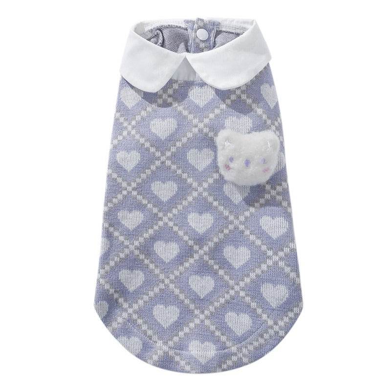 Cat clothes for anti-shedding, featuring a thin summer fabric with heart patterns and a small cat face design, suitable for spring and autumn.