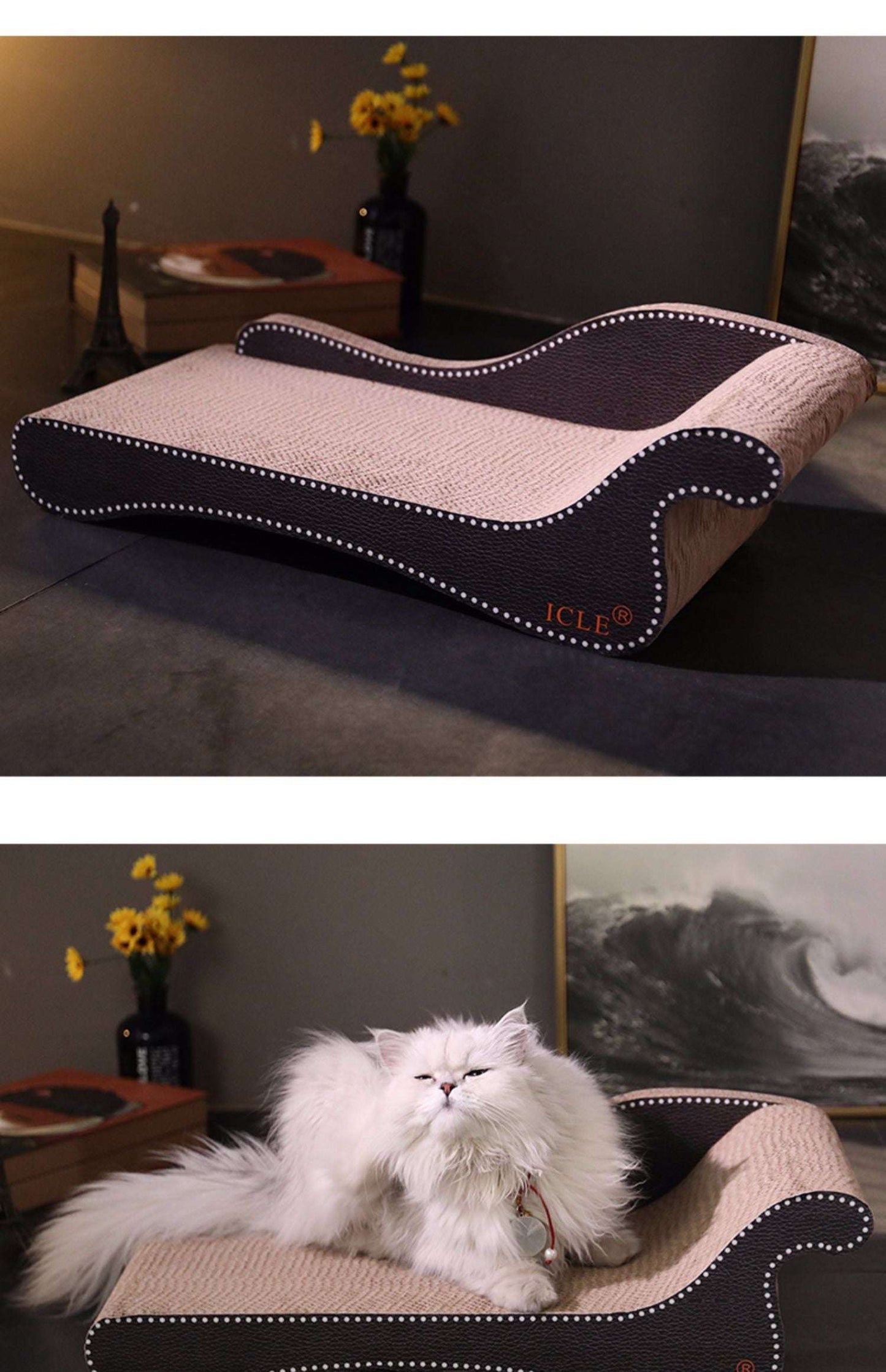 Wear-resistant cat scratching lounger with durable design for big cats.