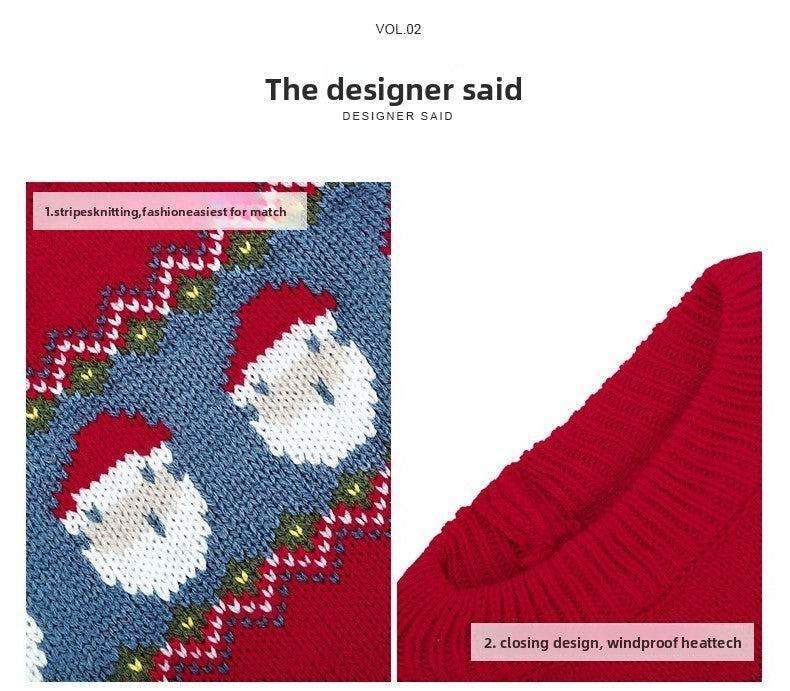 Christmas-themed cat sweater with Santa Claus pattern, stripe knitting, windproof design, perfect for winter warmth and anti-shedding. Ideal pet clothing for festive seasons.