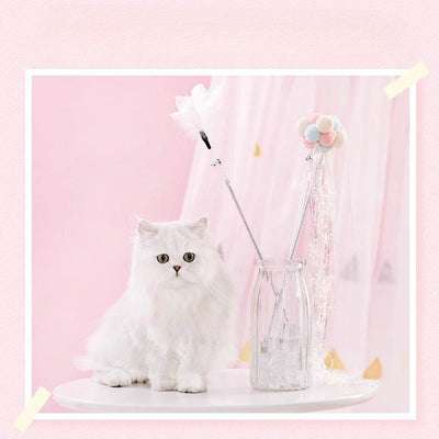 Cat Teaser Wand with Feather and Bells for Pet Playtime.