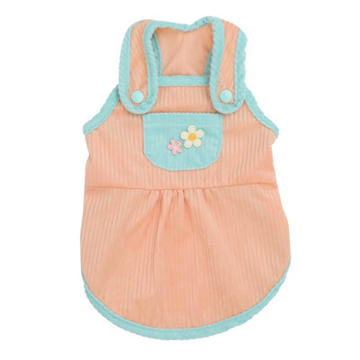 Summer kitten dress in pastel colors with floral pocket design for pets.