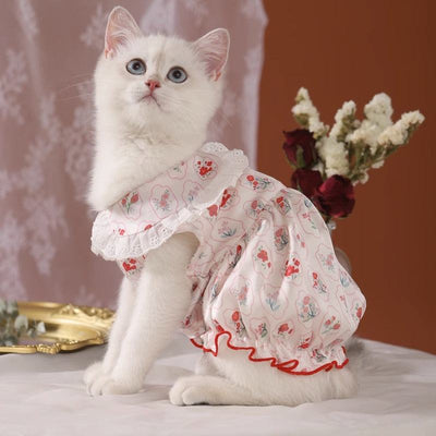 Vintage-style summer pet cat dress, breathable and cute, for anti-shedding.