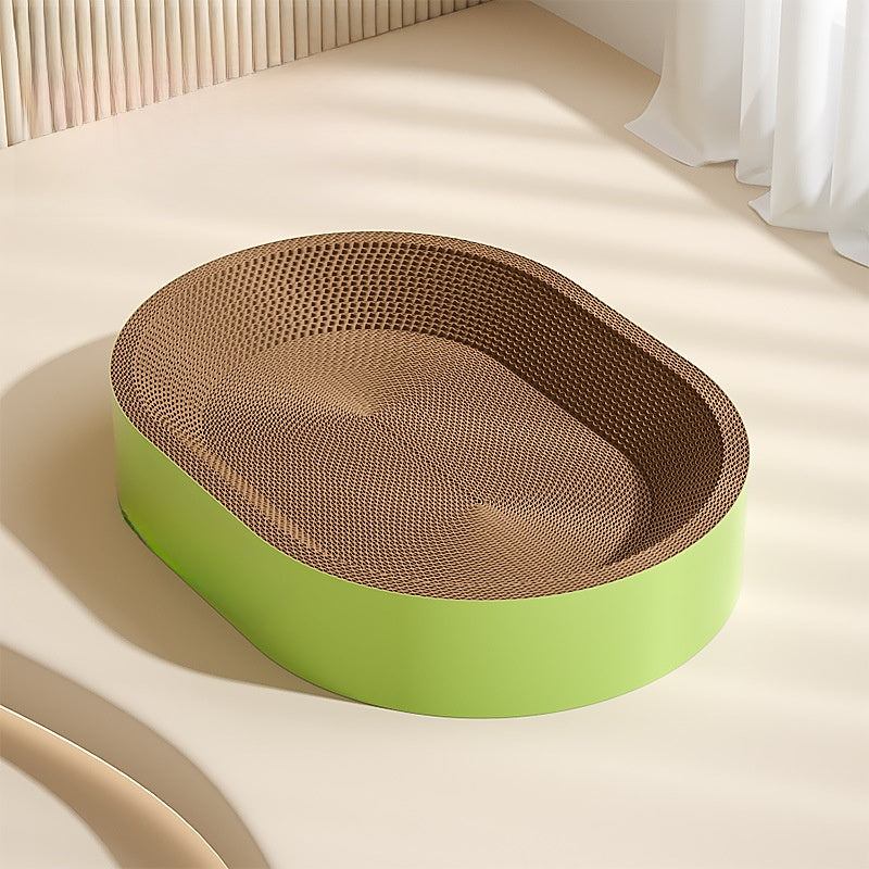 Durable cat scratch board bed in eco-friendly design with non-shedding surface.