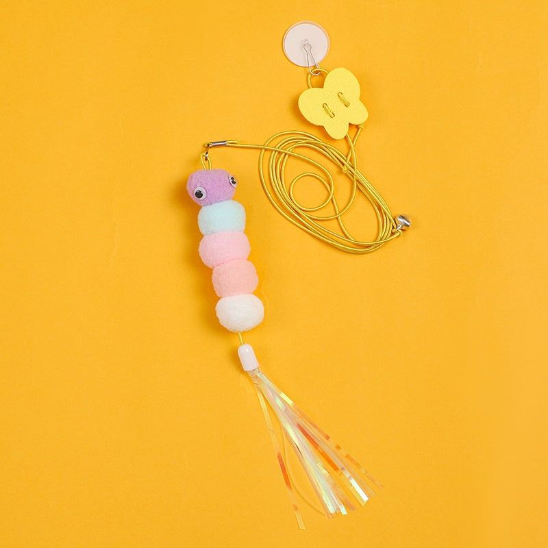 Juguete colgante para gatos con cuerda elástica: varita de plumas para gatos y perros - Accesorio de juego para mascotas para montar en la puerta