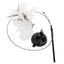 Steel wire teaser with feather, suction cup, and long pole for cat amusement.