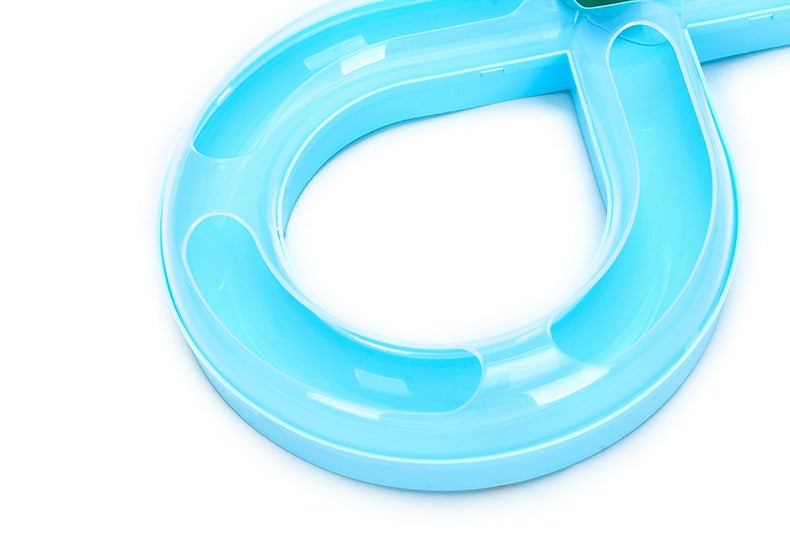 Blue spinning wheel toy from interactive cat toy set for kittens, British Shorthair, and Ragdoll cats.