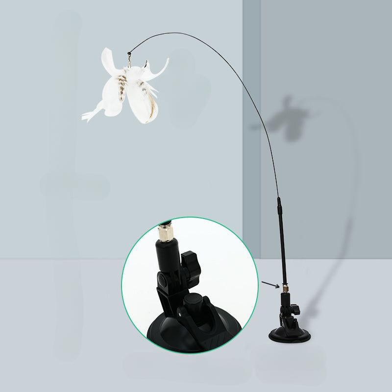 Cat toy with steel wire teaser and feather, featuring a strong suction cup base for durability and self-amusement.