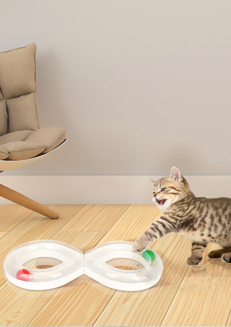 Interactive cat toy set with spinning wheel, teaser wand, and exploration tunnel for kittens.