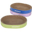 Durable non-shedding cat scratch board beds in blue, purple, and green.
