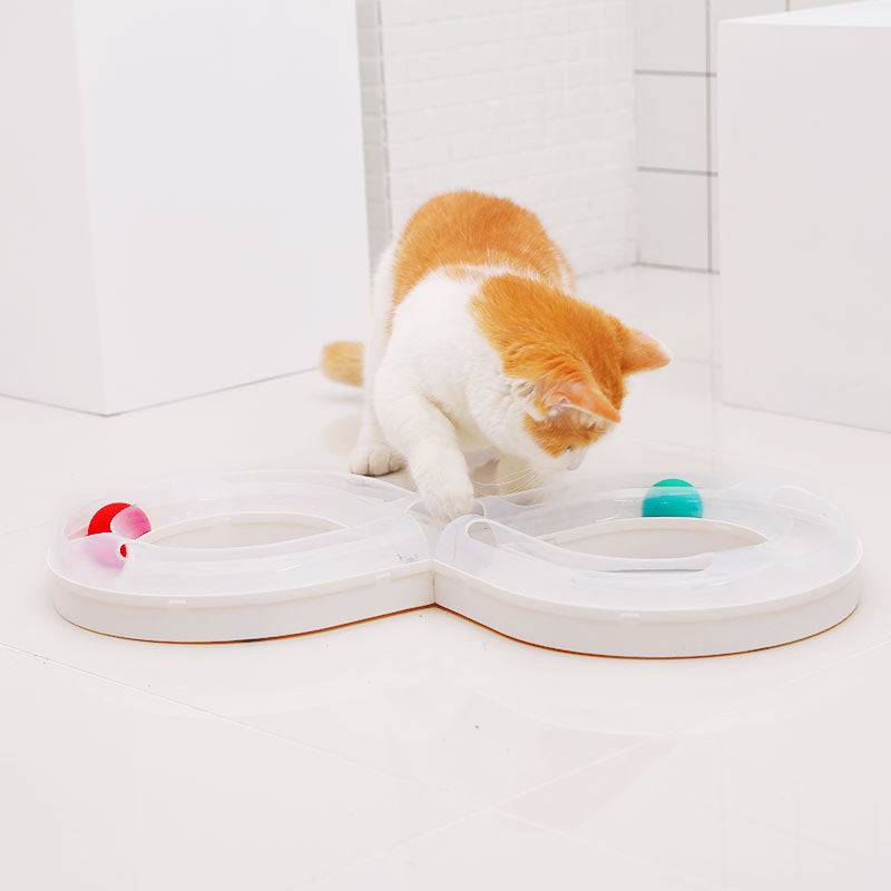 Interactive cat toy set with spinning wheel, teaser wand, and exploration tunnel for kittens.