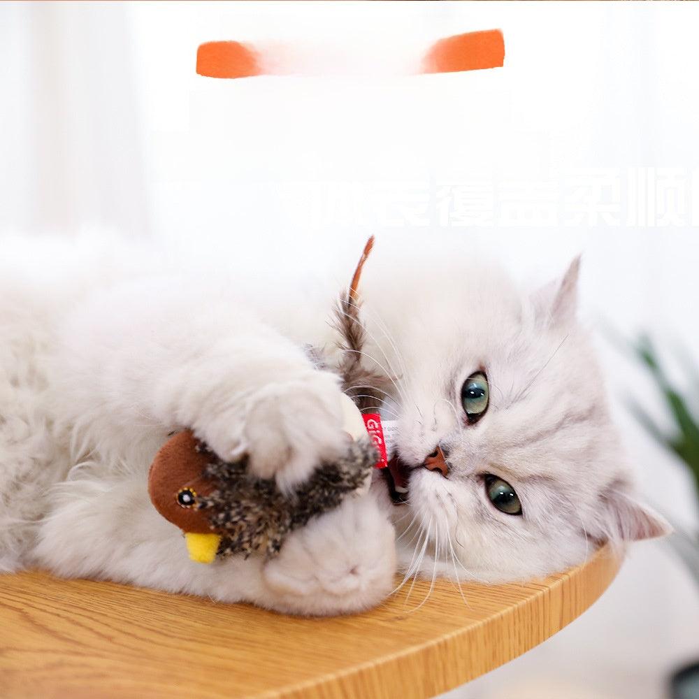Juguete interactivo con plumas para gatos: estimulador electrónico masticable realista con forma de pájaro y ratón para el entretenimiento de los gatos.