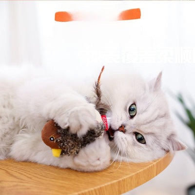 Jouet interactif pour chat avec plumes : Stimulateur électronique à mâcher réaliste en forme d'oiseau et de souris pour le divertissement des chats