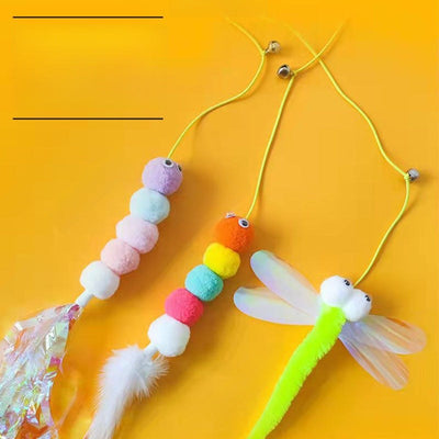 Jouet à suspendre pour chat avec corde élastique : baguette à plumes pour chats et chiens – Accessoire de jeu pour animaux de compagnie à fixer sur une porte