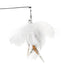 Cat toy with steel wire teaser and white feathers for self amusement.